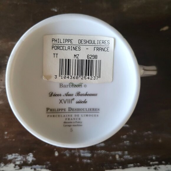 Philippe Deshoulieres Barbizon Flat Cup & Saucer Set With Blue Floral & Gold Acc - Picture 9 of 10